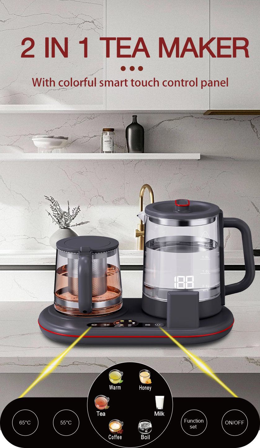 Mới Công Suất Thấp Hiện Đại Giữ Ấm Trà Máy Di Động Bình Giữ Nhiệt Thủy Tinh Khách Sạn Ấm Siêu Tốc Bộ Khay 1.7L + 1.1L điện Ấm Trà
