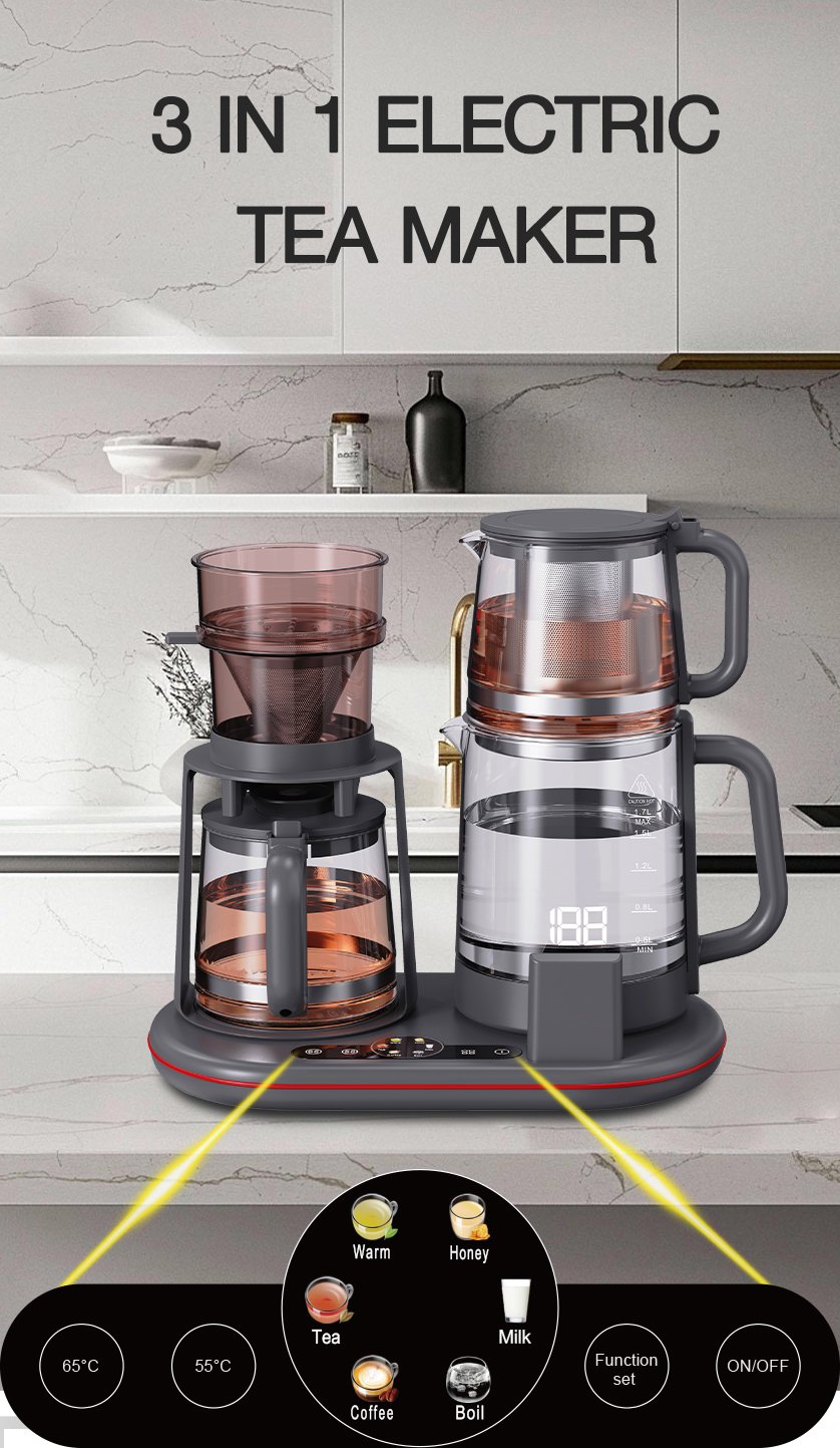 Nhà cung cấp máy pha trà màn hình cảm ứng kỹ thuật số 1.7L + 1.1L