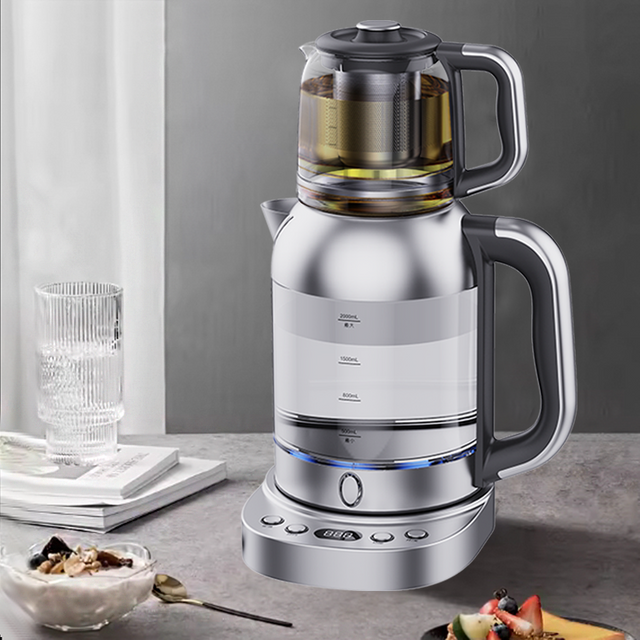 CE Màn Hình LED Hiển Thị Kiểm Soát Nhiệt Độ Thổ Nhĩ Kỳ Pha Trà Điện 2.0L Ấm Trà Điện Có Kính Lọc Trà Và Cà Phê 