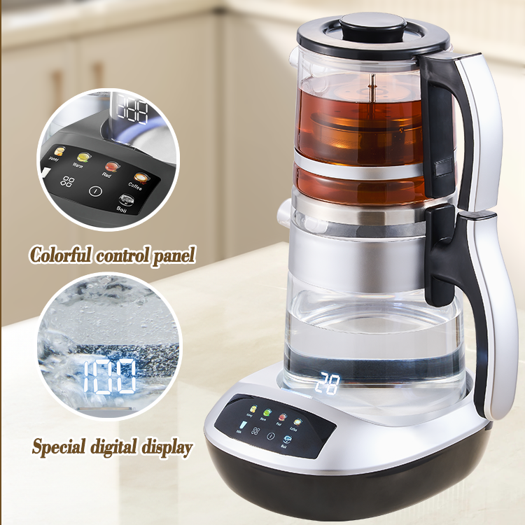 Bán Buôn Ấm Siêu Tốc Thủy Tinh Ấm Trà Điện 2 Trong 1 Ấm Siêu Tốc Samovar Di Động Ấm Trà Đôi Nhiều Màu Sắc Bảng Điều Khiển Kính Kỹ Thuật Số Ấm Siêu Tốc