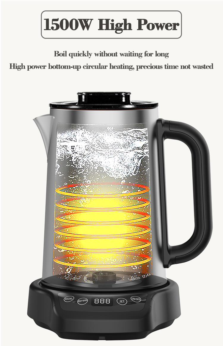 Đến mới 1500W 304 Thép không gỉ Thủy tinh Thổ Nhĩ Kỳ Kettle 2 In1 Samovar Tea Maker Machine với cơ sở màn hình cảm ứng