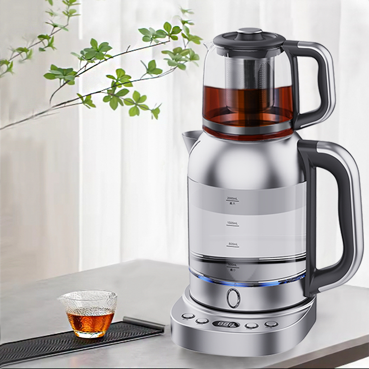 Trang chủ Khách sạn Nhà bếp Thân kính Ấm đun nước điện đôi Máy pha trà thủy tinh điện 2.0L có điều khiển nhiệt độ 