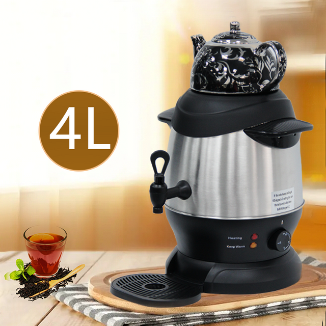 Điện 2 Trong 1 Samovar Gốm Sứ Trắng Men 5 Lít Trà Thời Trang Thổ Nhĩ Kỳ Nga Điện Samovar Pha Trà