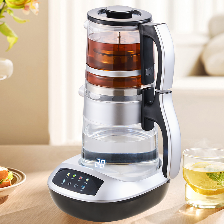Bán Buôn Ấm Siêu Tốc Thủy Tinh Ấm Trà Điện 2 Trong 1 Ấm Siêu Tốc Samovar Di Động Ấm Trà Đôi Nhiều Màu Sắc Bảng Điều Khiển Kính Kỹ Thuật Số Ấm Siêu Tốc