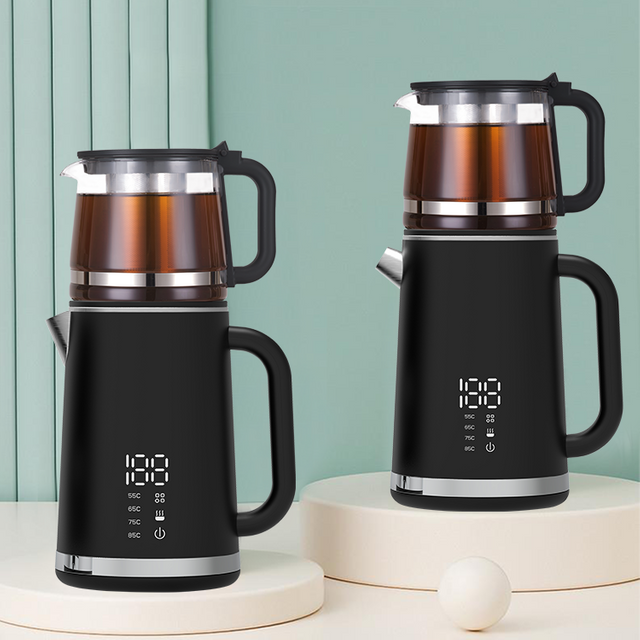 Yuekon 1.5L+1.1L Kettles Kettles Kettle và Teapot 2 In1 Layer Tea Layer Maker có kiểm soát nhiệt độ