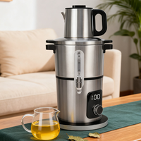 Thiết Bị Gia Dụng Hai Lớp Thép Không Gỉ Ấm Điện Tự Động Pha Trà Ba Tư Samovar Trà 2 Trong 1 Bạc Samovar