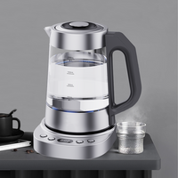 Thổ Nhĩ Kỳ Phong cách Đèn LED màu xanh nội thất Ấm đun nước điện Kỹ thuật số Máy pha trà bằng thép không gỉ Kiểm soát nhiệt độ Ấm siêu tốc thủy tinh không dây 