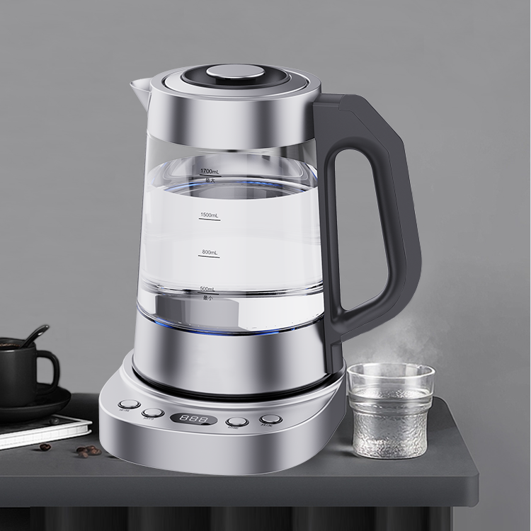Thổ Nhĩ Kỳ Phong cách Đèn LED màu xanh nội thất Ấm đun nước điện Kỹ thuật số Máy pha trà bằng thép không gỉ Kiểm soát nhiệt độ Ấm siêu tốc thủy tinh không dây 