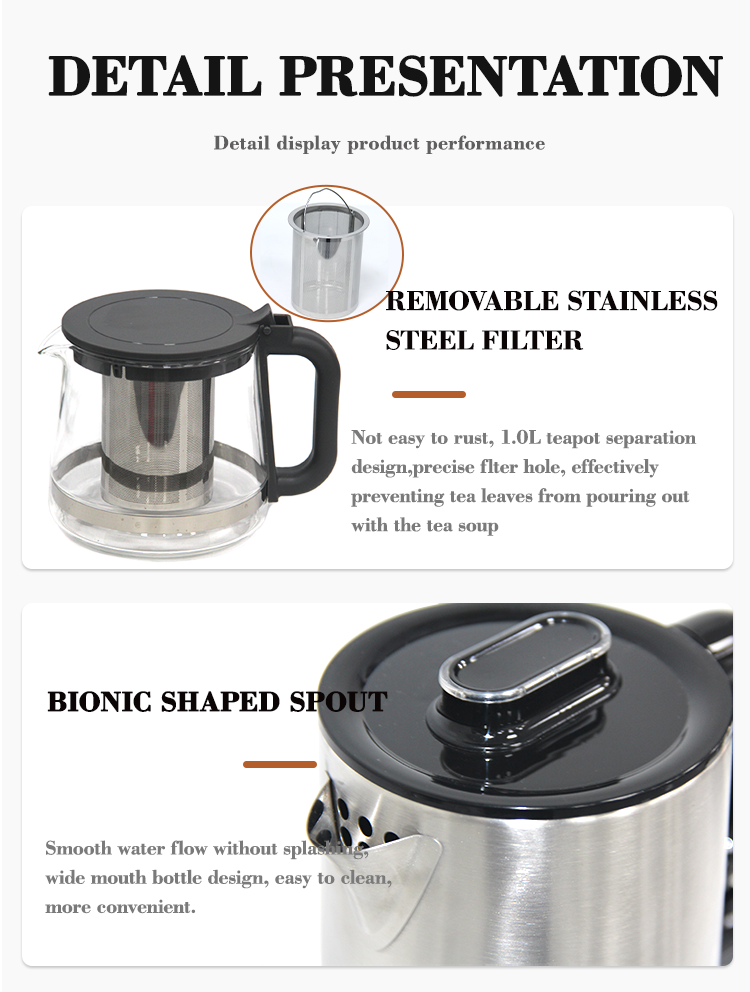 Đến mới 1500W 304 Thép không gỉ Thủy tinh Thổ Nhĩ Kỳ Kettle 2 In1 Samovar Tea Maker Machine với cơ sở màn hình cảm ứng