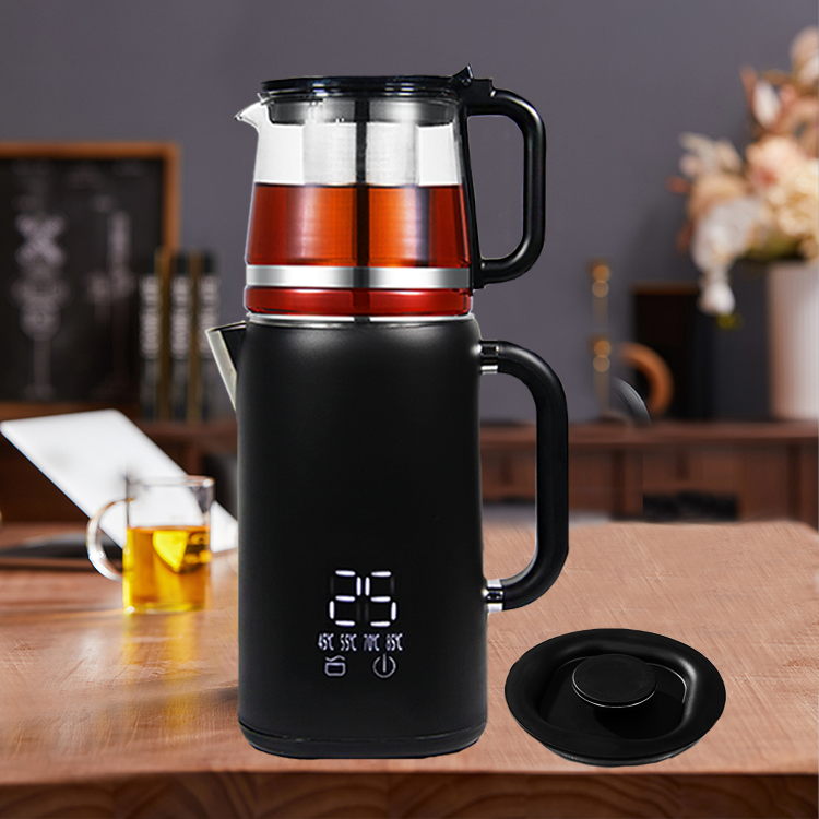 Máy pha trà chịu nhiệt bằng thép không gỉ Cài đặt nhiệt độ bốn phần Ấm trà hai lớp Ấm đun nước điện không dây dùng cho khách sạn Ấm đun nước điện 