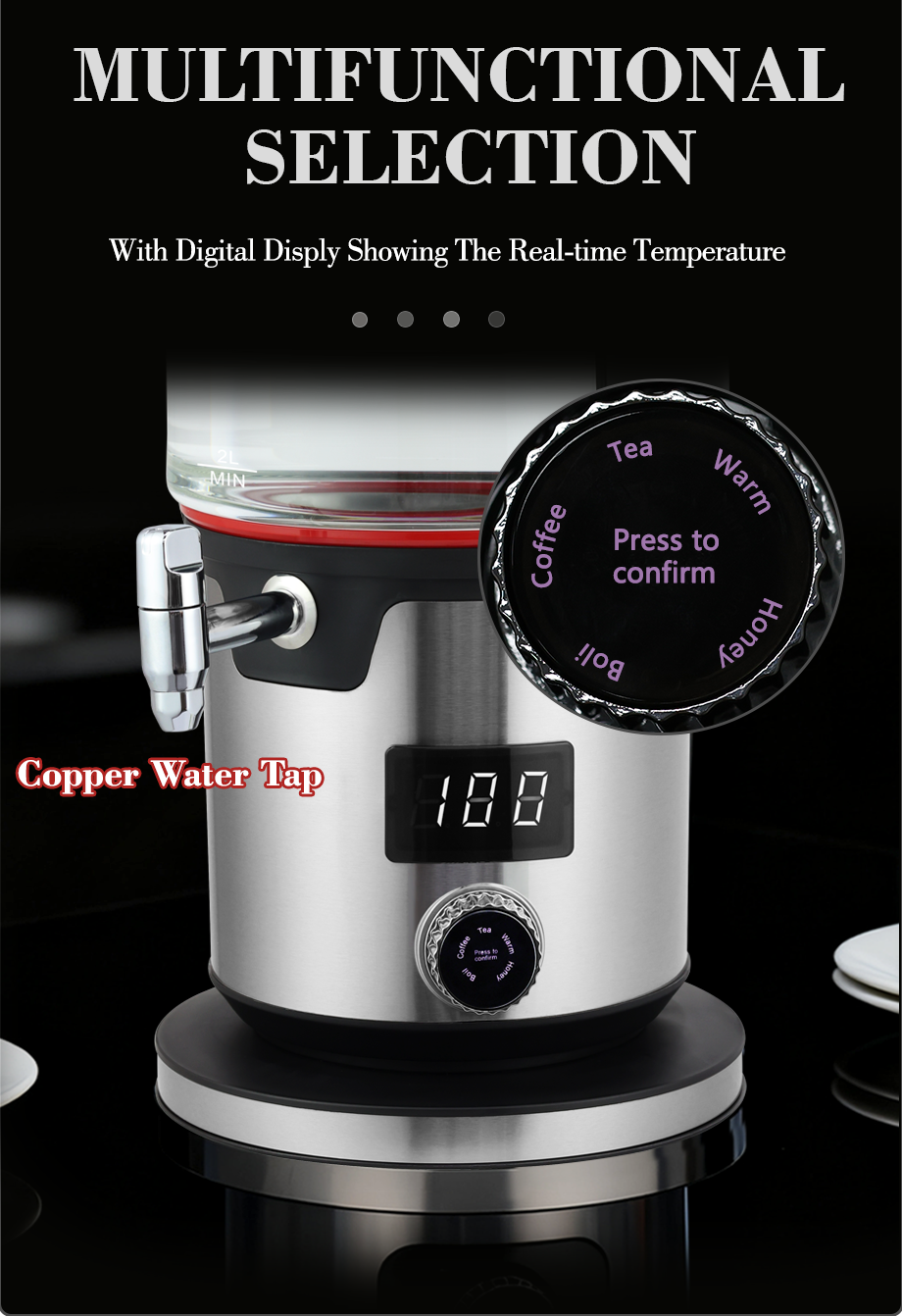 Thiết bị điện và gia dụng 4.5L +1.1L Máy pha trà đôi điện kỹ thuật số Samovar Nga với ấm trà thủy tinh