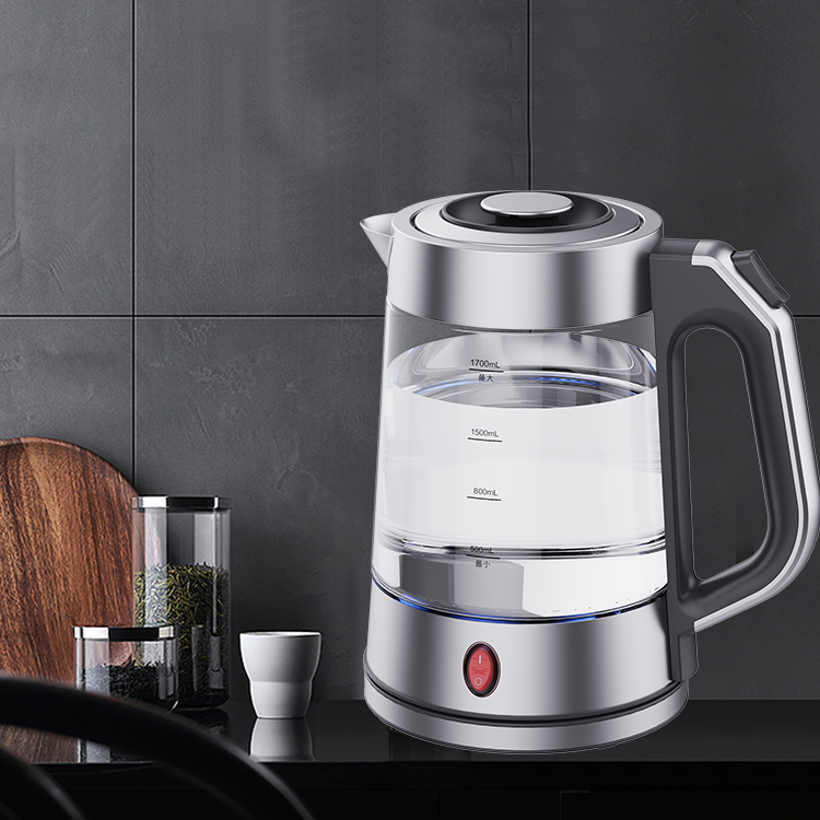 Thiết kế mới Ấm siêu tốc điện dung tích lớn 1.7L Thiết bị nhà bếp Máy pha trà tự động Giữ ấm Ấm siêu tốc thủy tinh 