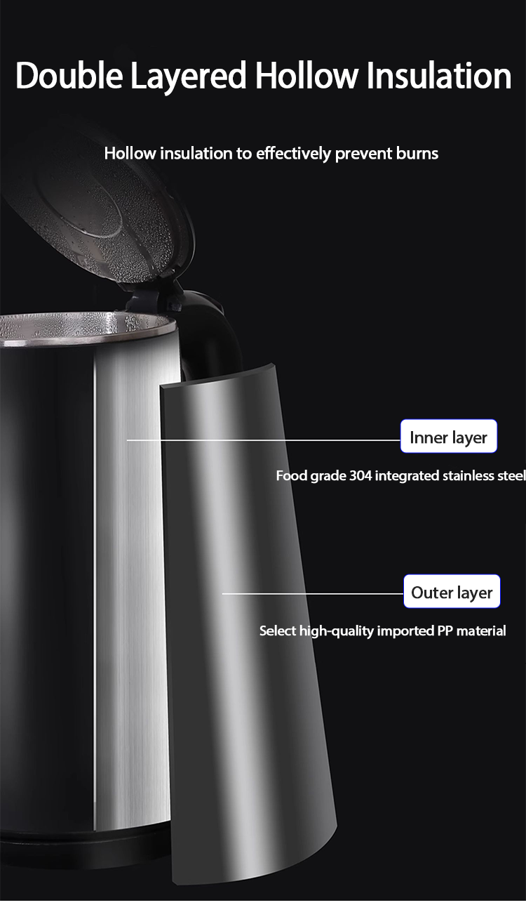 Ấm đun nước hai lớp bằng thép không gỉ 1.5L Điều khiển nhiệt độ Ấm trà điện kỹ thuật số thông minh