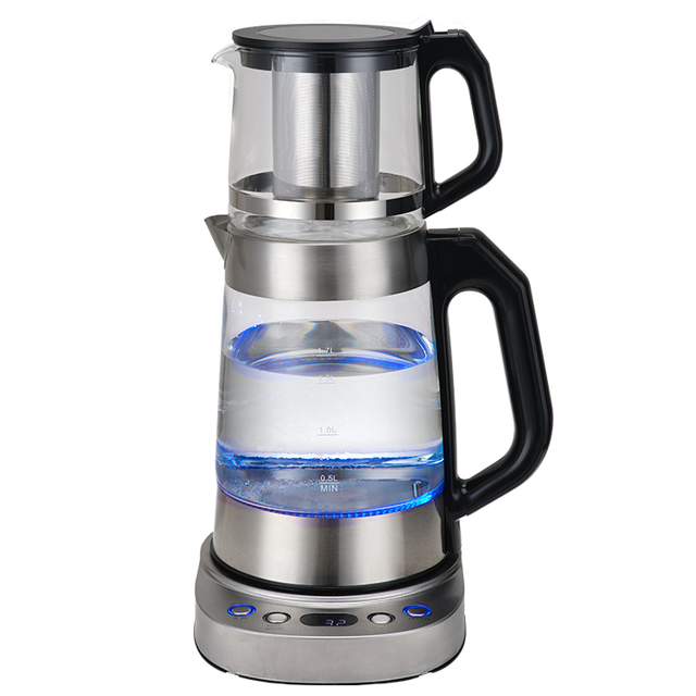 Trung Đông Ả Rập Saudi Samovar Mới Type1.7l + 1.0l Thép Không gỉ Thổ Nhĩ Kỳ Pha Trà Với Ấm Trà Thủy Tinh Ấm Siêu Tốc Điện