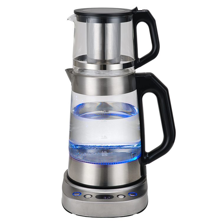 Trung Đông Ả Rập Saudi Samovar Mới Type1.7l + 1.0l Thép Không gỉ Thổ Nhĩ Kỳ Pha Trà Với Ấm Trà Thủy Tinh Ấm Siêu Tốc Điện