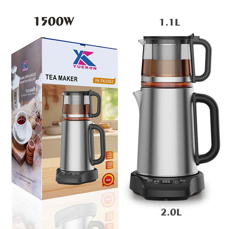 Đến mới 1500W 304 Thép không gỉ Thủy tinh Thổ Nhĩ Kỳ Kettle 2 In1 Samovar Tea Maker Machine với cơ sở màn hình cảm ứng