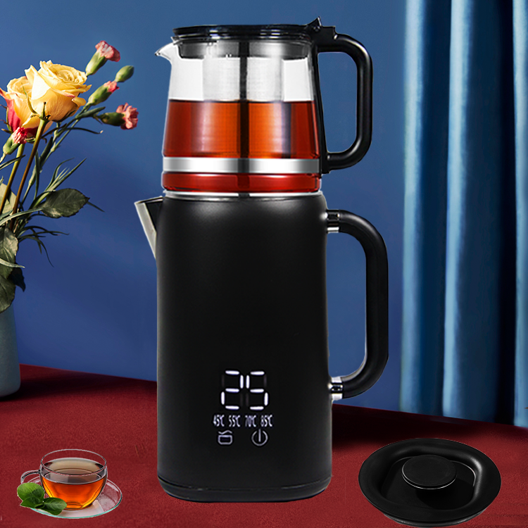 Máy pha trà màn hình cảm ứng kỹ thuật số treo tường đôi dung tích lớn 1.7L + 1.1L với đế không dây có thể xoay