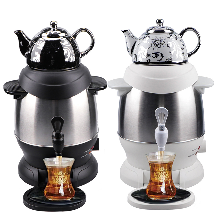 Bán Trung Đông Thép Không gỉ Đôi Ấm Siêu Tốc Samovar Bộ Nồi Men Điện Thổ Nhĩ Kỳ Trà Samovar Ấm Siêu Tốc Đun sôi Nước Nhanh 