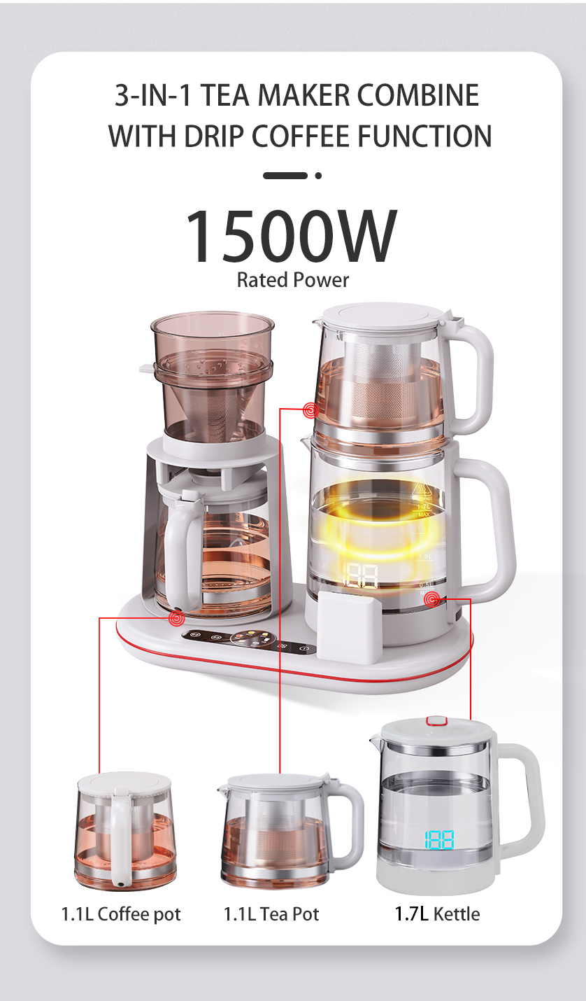 Ấm Siêu Tốc Thủy Tinh Đa Năng 1500W Không Dây Thông Minh Đôi Ấm Siêu Tốc Điện Ấm Trà Cà Phê Bộ Điều Khiển Nhiệt Độ Kỹ Thuật Số