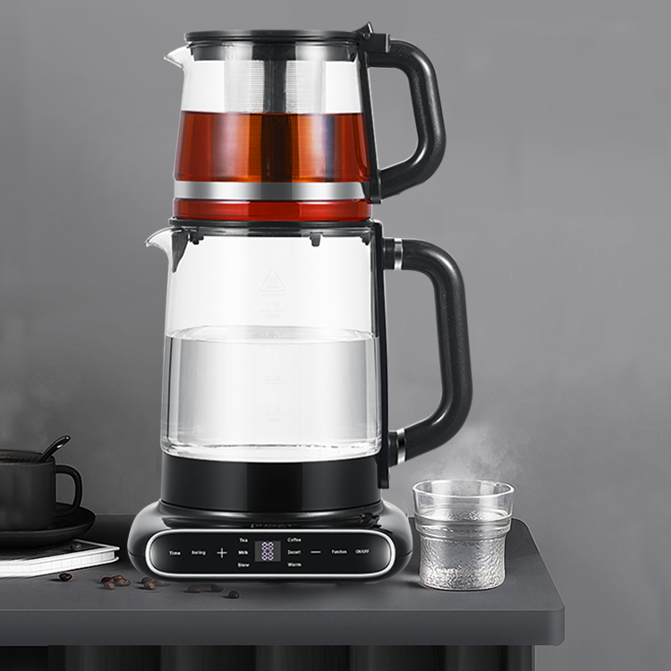 Đế xoay 360 Ấm đun nước điện thủy tinh 1.5l + 1.1l Ấm đun nước điện kiểu Thổ Nhĩ Kỳ kiểu Nga Samovar 