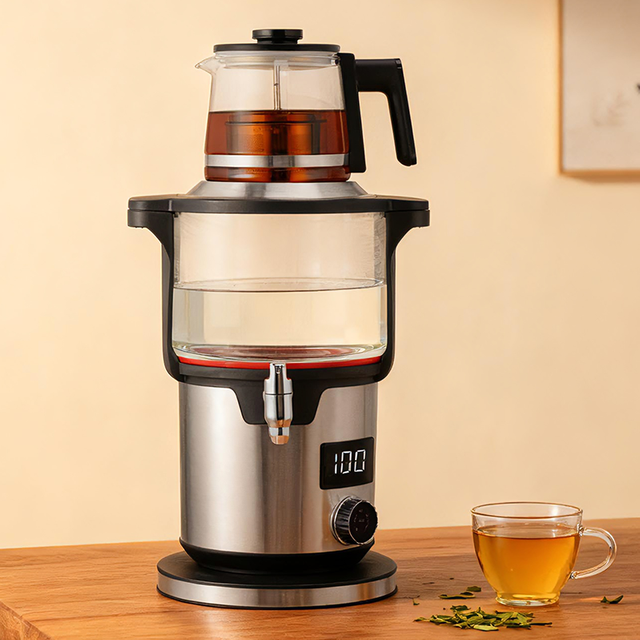 Thiết bị điện và gia dụng 4.5L +1.1L Máy pha trà đôi điện kỹ thuật số Samovar Nga với ấm trà thủy tinh