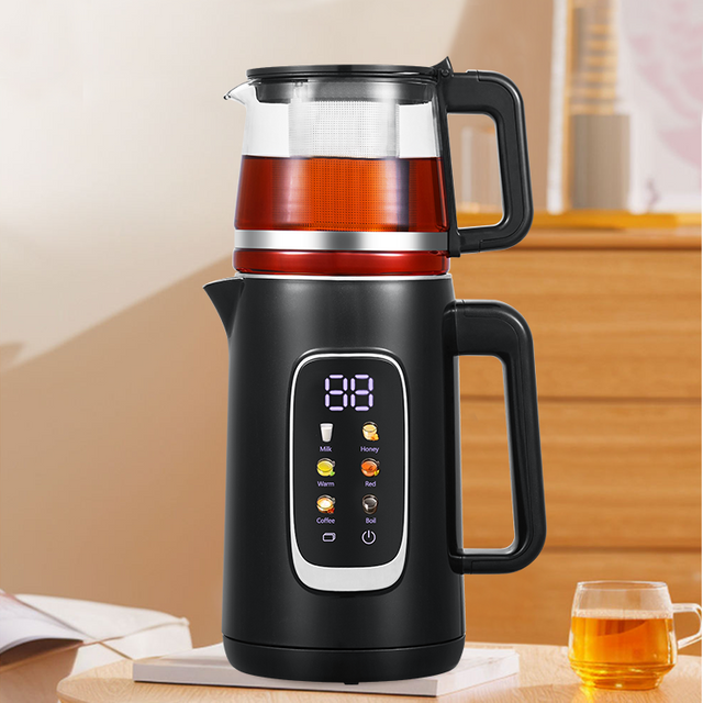 Thiết bị bán hàng nóng gấp đôi Lớp 1.5L+1.1L Thép không gỉ Nước điện Kingle Arabic Samovar Tea Maker Set Glass Teapot Kettle