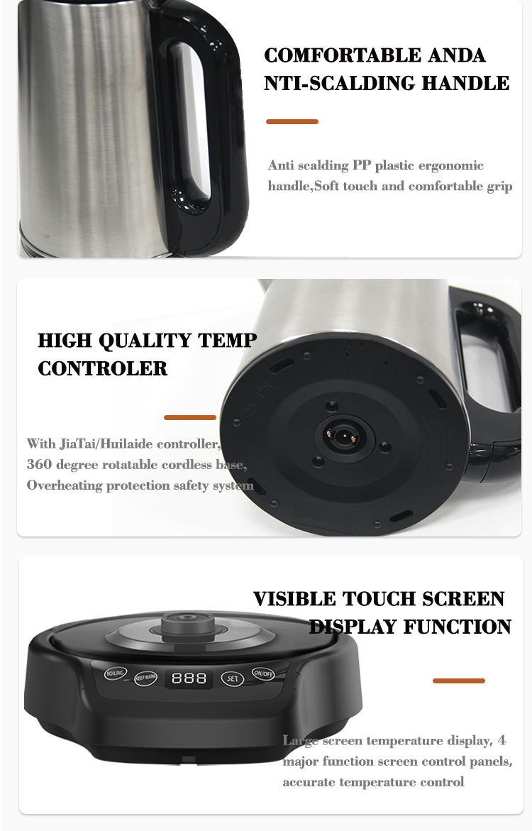 Đến mới 1500W 304 Thép không gỉ Thủy tinh Thổ Nhĩ Kỳ Kettle 2 In1 Samovar Tea Maker Machine với cơ sở màn hình cảm ứng
