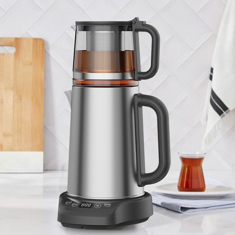 Đến mới 1500W 304 Thép không gỉ Thủy tinh Thổ Nhĩ Kỳ Kettle 2 In1 Samovar Tea Maker Machine với cơ sở màn hình cảm ứng