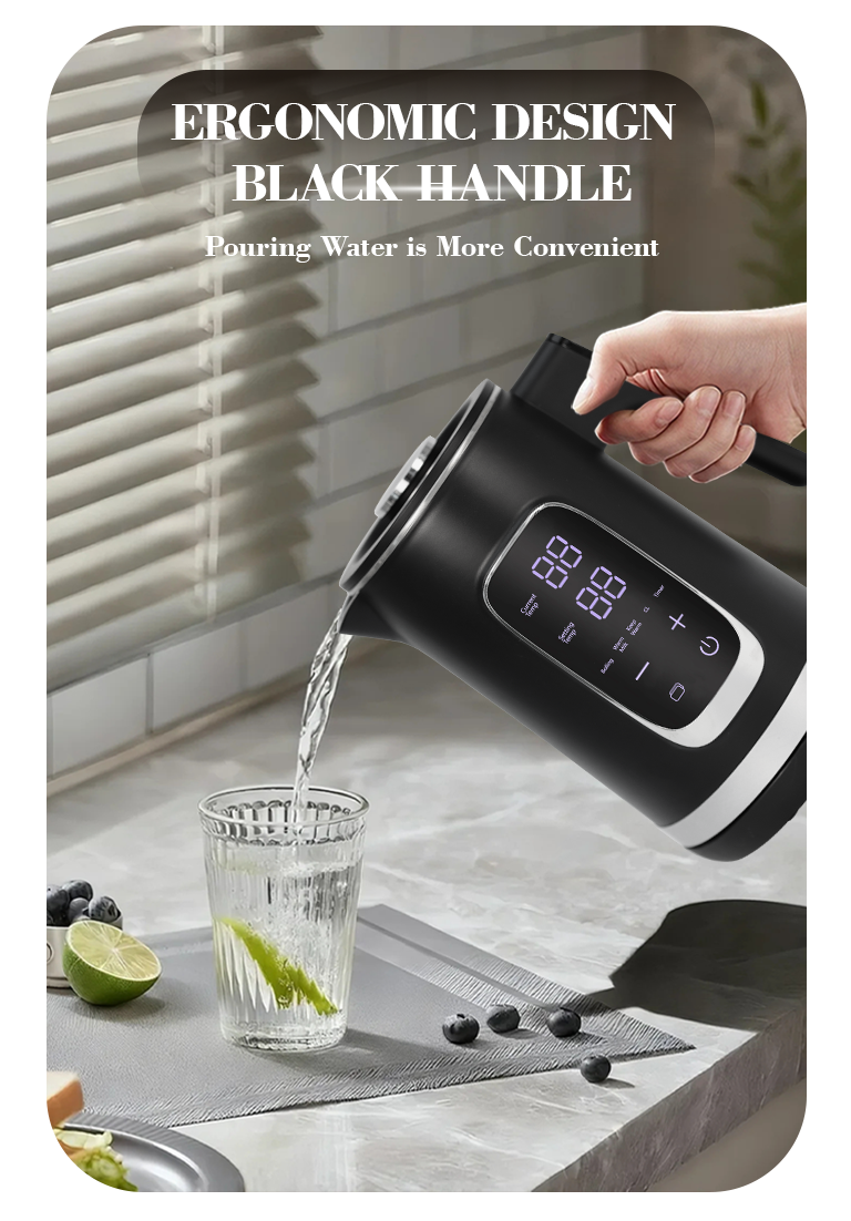 Nhà máy OEM 1500W Ấm đun nước sôi công suất cao bằng thép không gỉ Ấm đun nước điện điều khiển kỹ thuật số màu đen có bảo vệ chống sôi khô