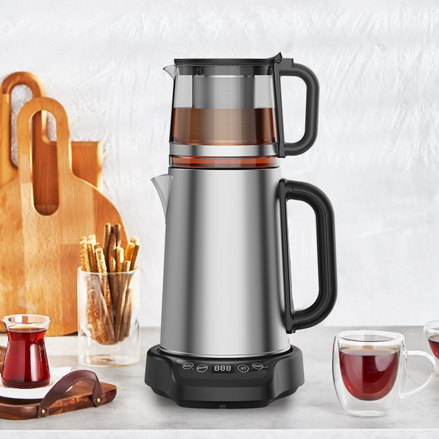 Thiết bị gia dụng OEM tùy chỉnh kính ấm thủy tinh Tea Set Gà tây Maker Machine 2.0L+1.1ldouble Thép không gỉ và ấm trà 