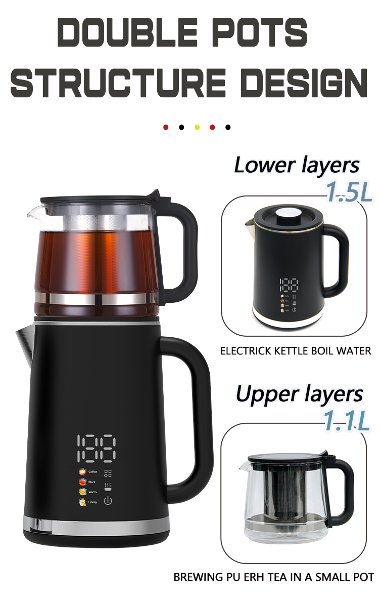 Thiết bị gia dụng Thiết kế mới Nhà máy điện Keitle Borosilicate Borosilicate Maker Double Wall Wall Tea Tea Tea For High Tea