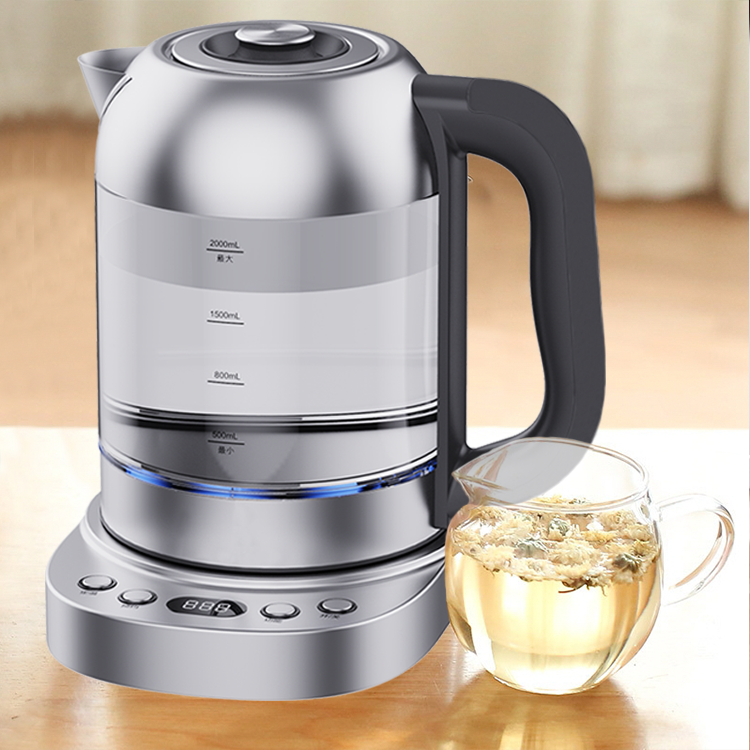YUEKON Thiết Bị Gia Dụng 2.0L Không Dây Bình Nước Sôi Nhanh Kính Điện Trà Ấm Siêu Tốc Pha Trà Máy