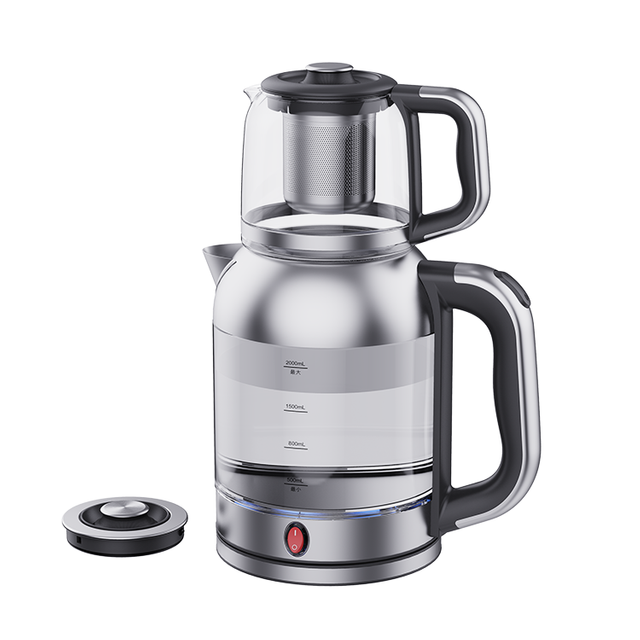 Máy pha trà đôi Samovar Thổ Nhĩ Kỳ 2 trong 1 Máy nước nóng 2200W Bộ lọc có thể giặt được Tùy chỉnh Máy pha trà thủy tinh điện 