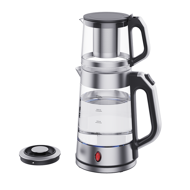  Ấm đun nước pha trà đôi Samovar kết hợp 2 trong 1 Nồi thủy tinh 1.7L + 1.0L Ấm đun nước pha trà có thân thủy tinh Thiết bị nhà bếp gia đình 