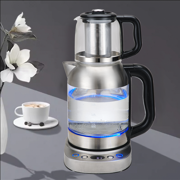 Phổ Biến 2.0L Nga Ấm Siêu Tốc Nước Thủy Tinh Đôi Trà Kỹ Thuật Số CB CE Thổ Nhĩ Kỳ Ấm ​​Trà Điện Trà Ấm Siêu Tốc Với Pha 