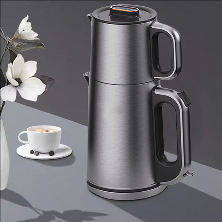 Ấm Đun Nước Điện Inox Cao Cấp Thổ Nhĩ Kỳ Pha Trà Có Tay Cầm Điều Khiển Màn Hình Cảm Ứng Điện Samovar Làm Trà Bộ