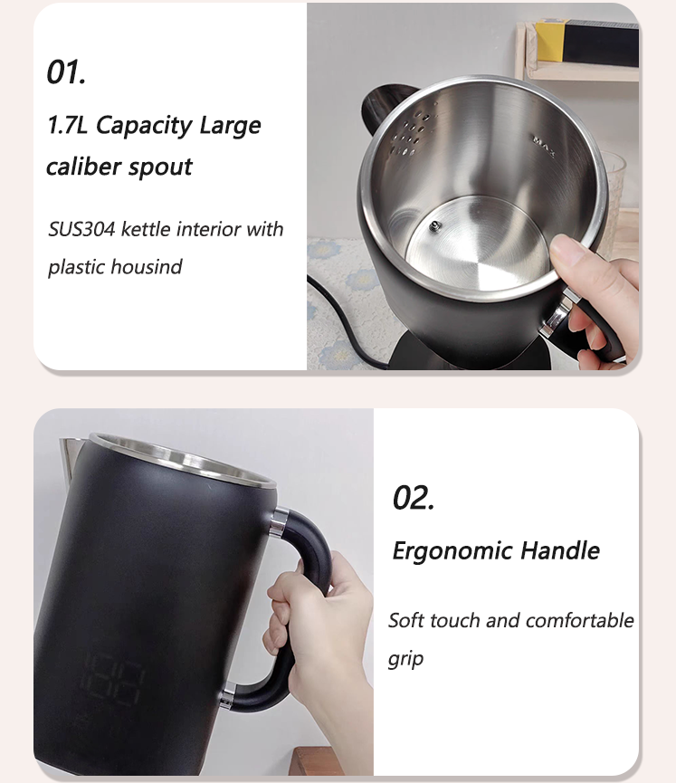 Thiết kế mới Bộ lọc 1.7 + 1.1l Máy pha cà phê Điện bằng thép không gỉ Ấm siêu tốc Samovar Thổ Nhĩ Kỳ dùng cho trà