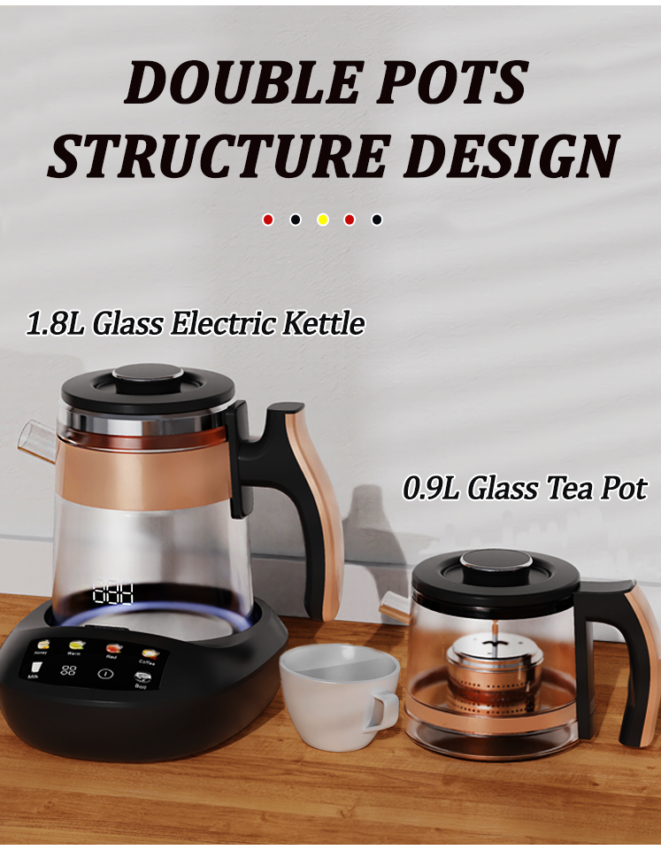 Bán Buôn Ấm Siêu Tốc Thủy Tinh Ấm Trà Điện 2 Trong 1 Ấm Siêu Tốc Samovar Di Động Ấm Trà Đôi Nhiều Màu Sắc Bảng Điều Khiển Kính Kỹ Thuật Số Ấm Siêu Tốc